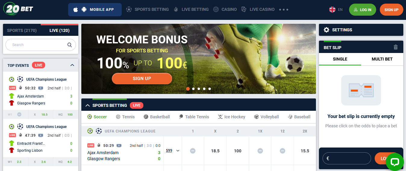 Bet Sports At 20Bet