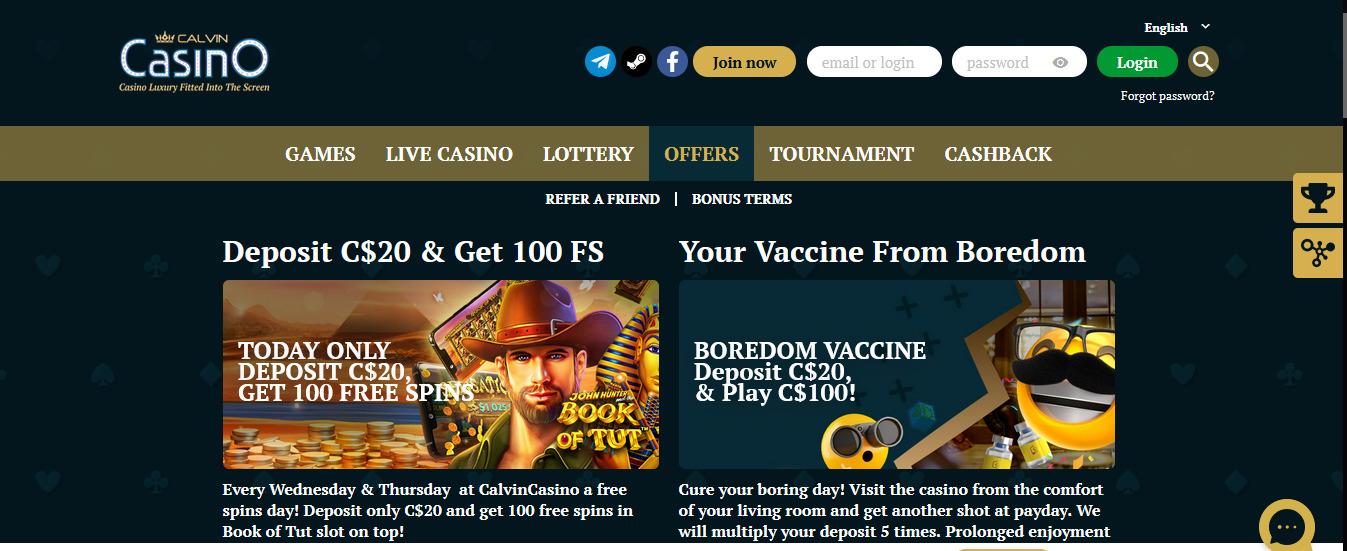 Calvin Casino Welcome Bonus