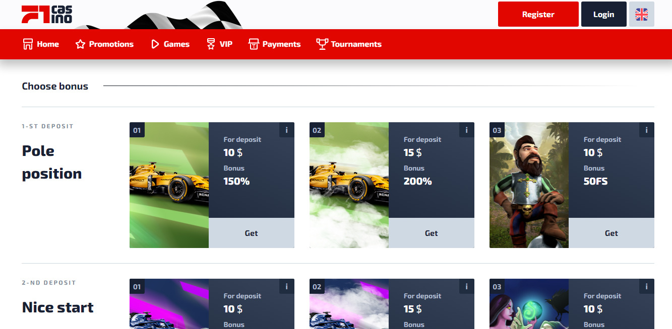 Claim A β¬/$20 F1 Casino No Deposit Bonus