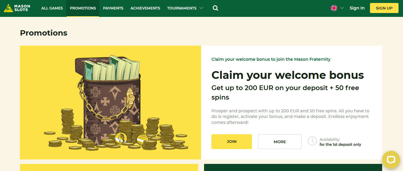Claim The Mason Slots Casino Welcome Package Today