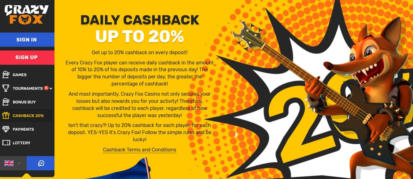 Crazy Fox Casino Cashback