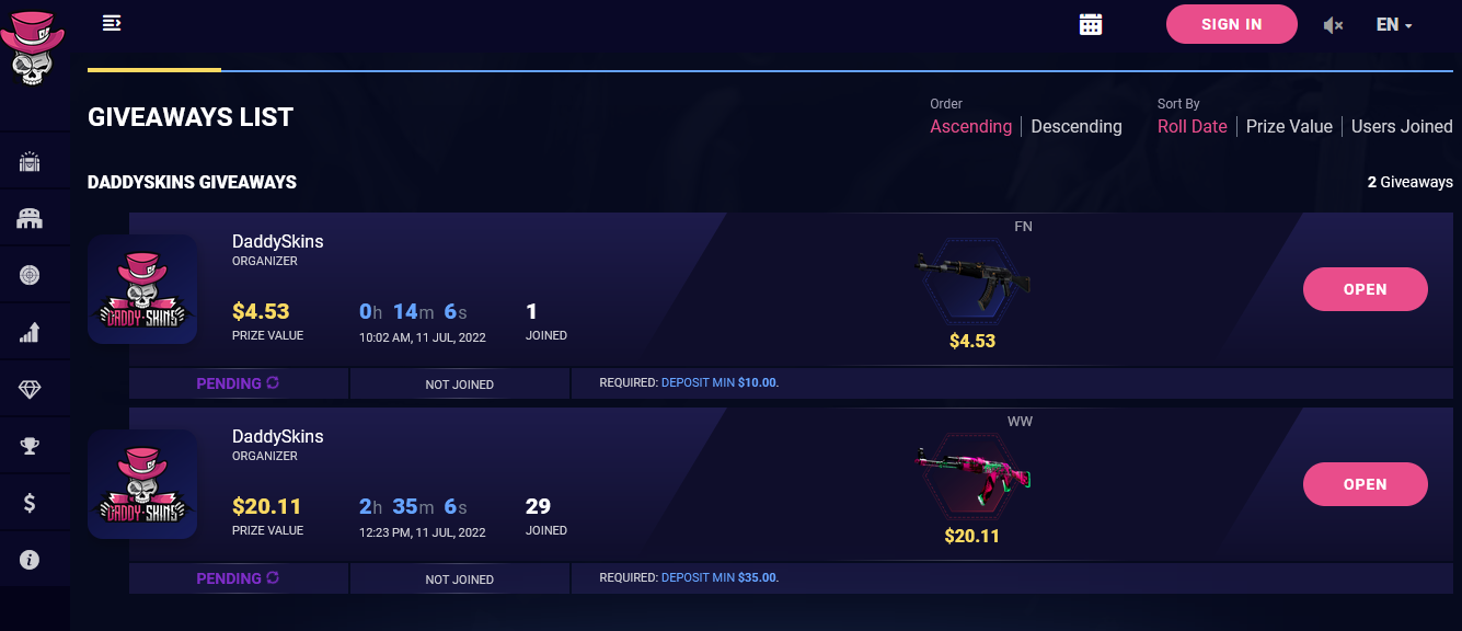 DaddySkins Giveaways