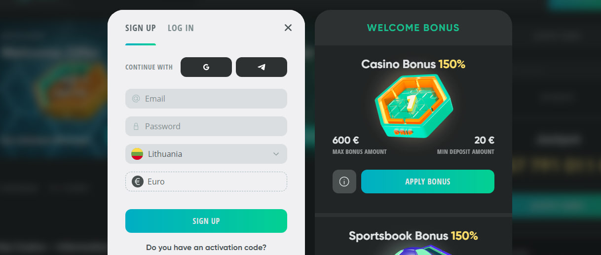 Drip Casino registration