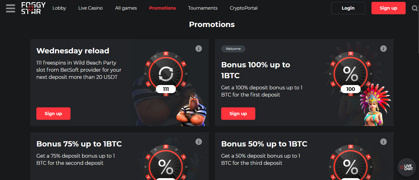 FoggyStar Casino 1BTC Welcome Bonus