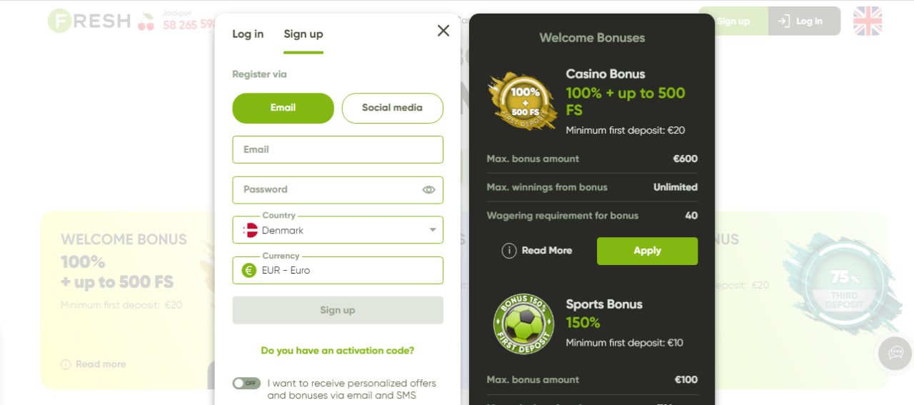 Fresh Casino registration