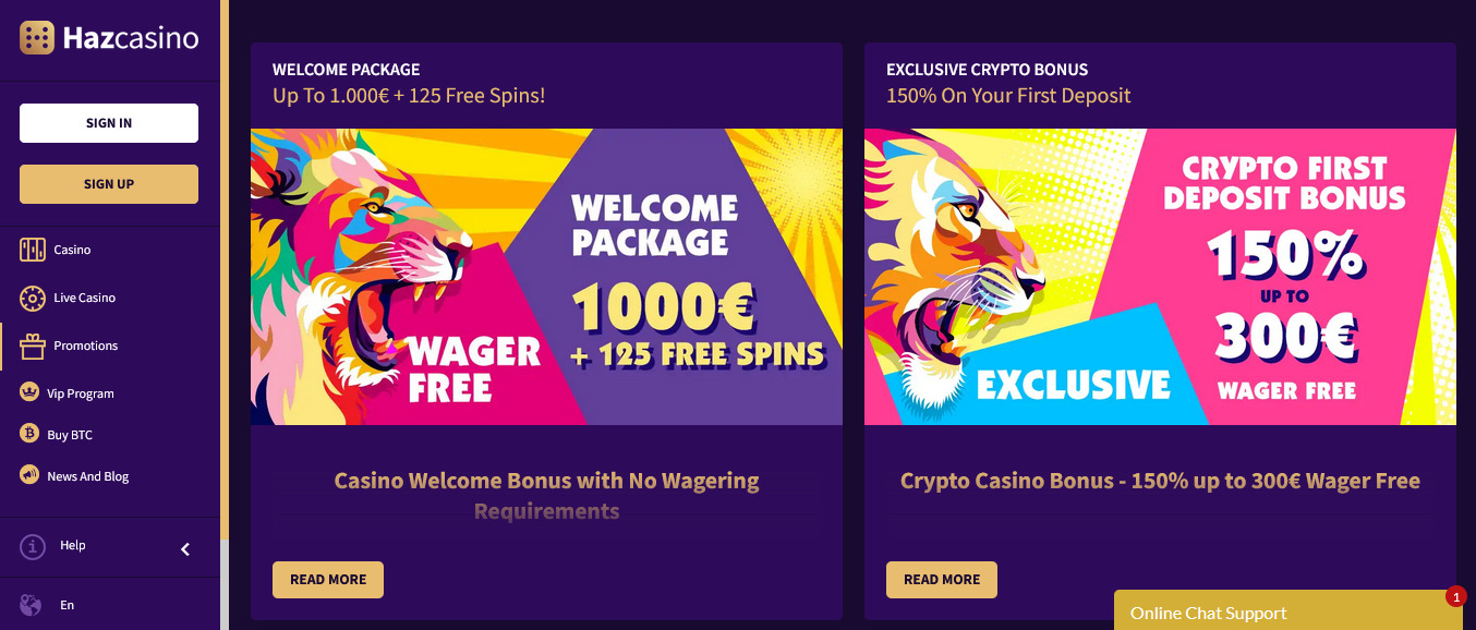 Haz Casino Welcome Package