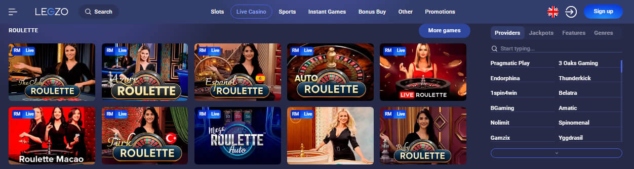 Legzo Casino live