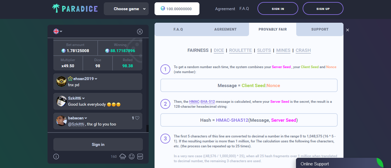Paradice.in Bitcoin Dice Provably Fair