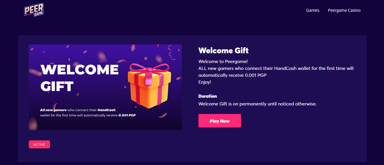 PeerGame Welcome Bonus