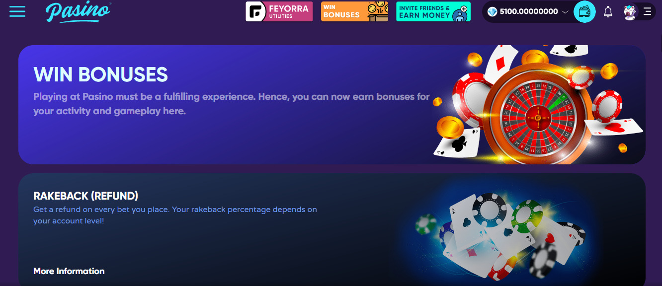 Pasino Crypto Casino Rakeback