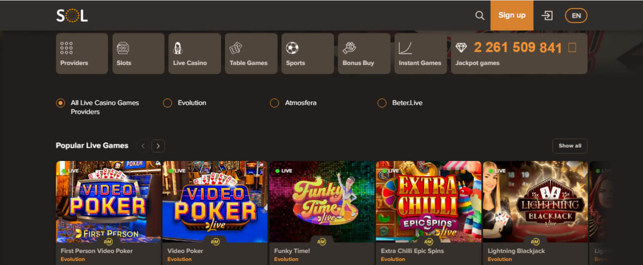 Sol Casino live