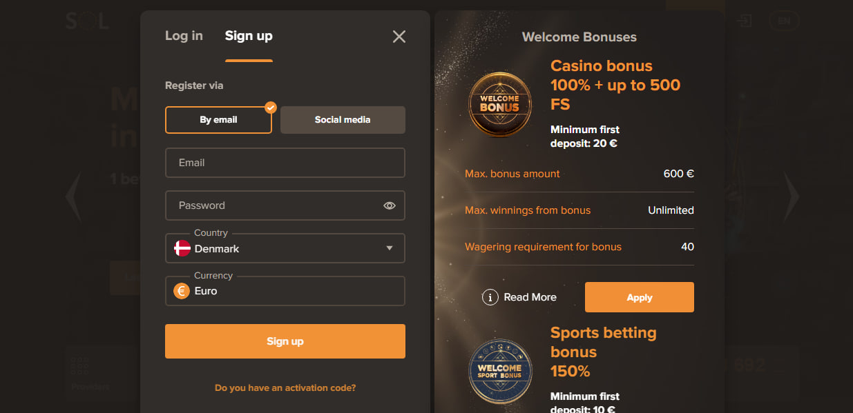 Sol Casino registration