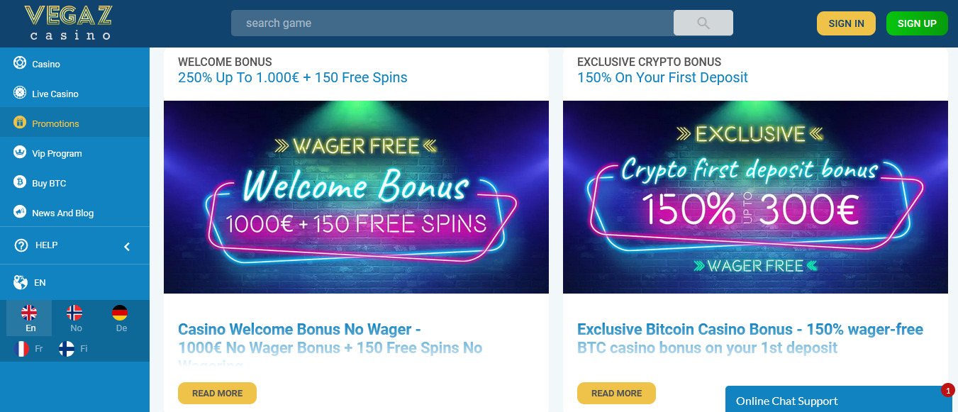 Vegaz Casino Welcome Bonus