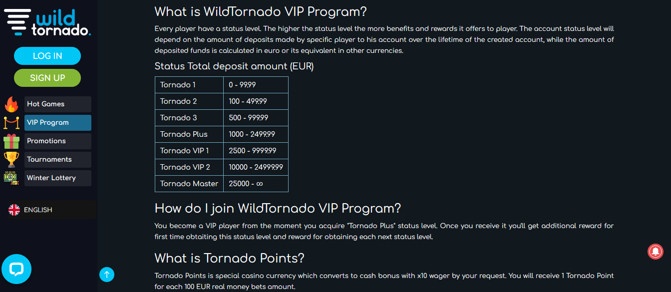 Wild Tornado VIP Program