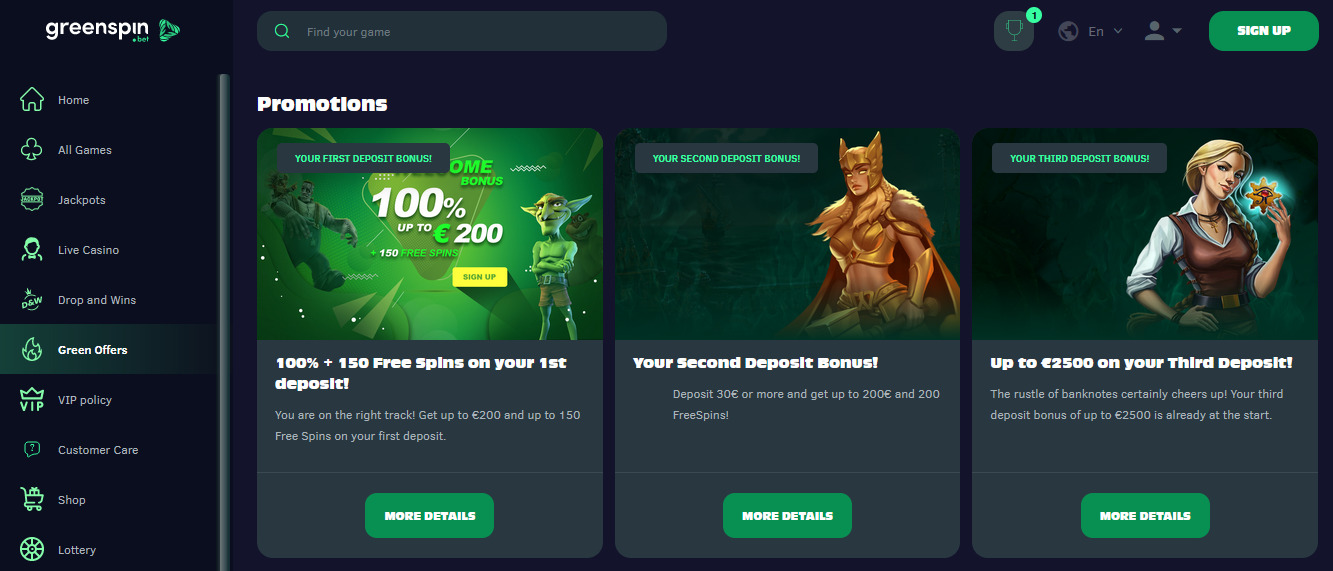 Greenspin Casino Welcome Bonus