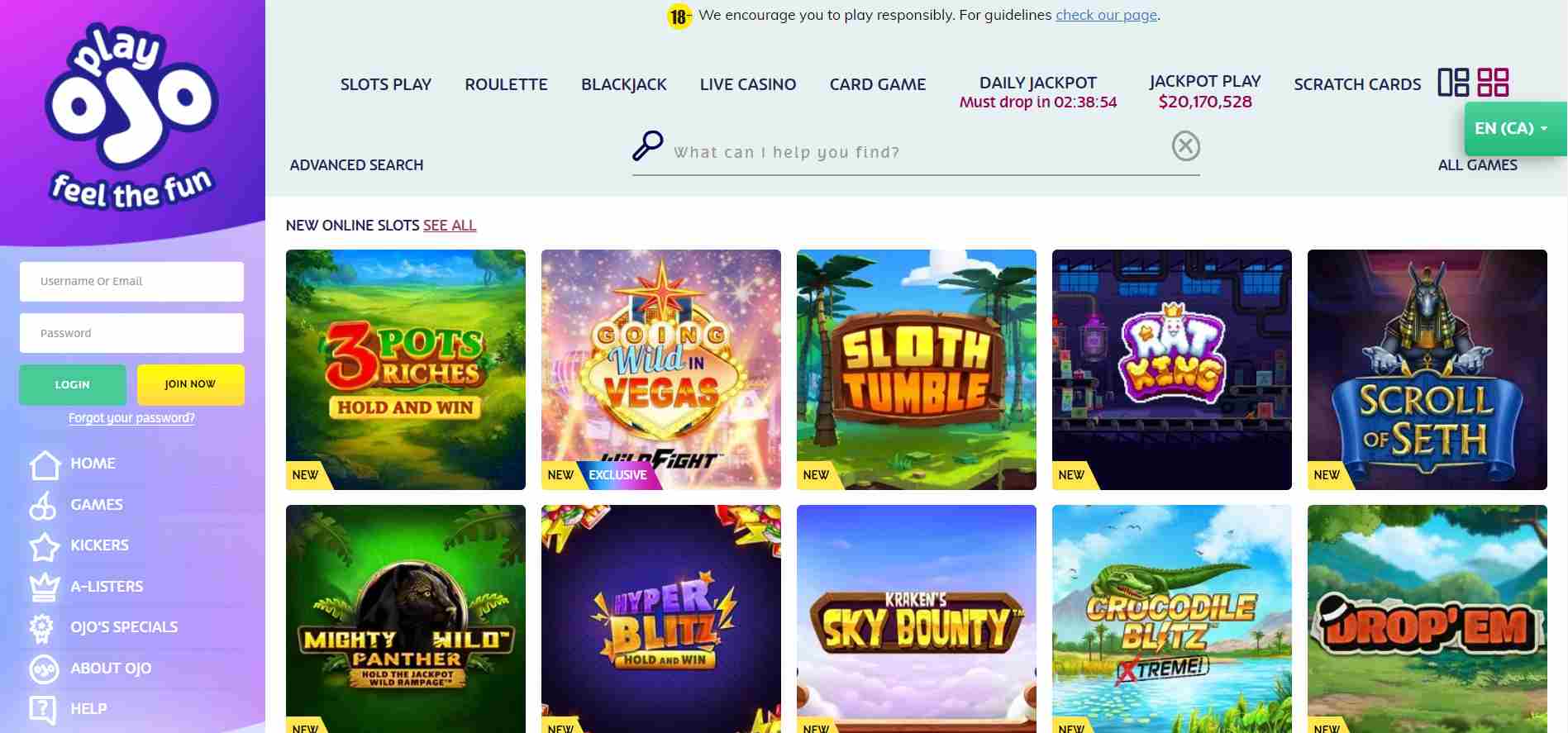 Casino Games at PlayOJO Casino