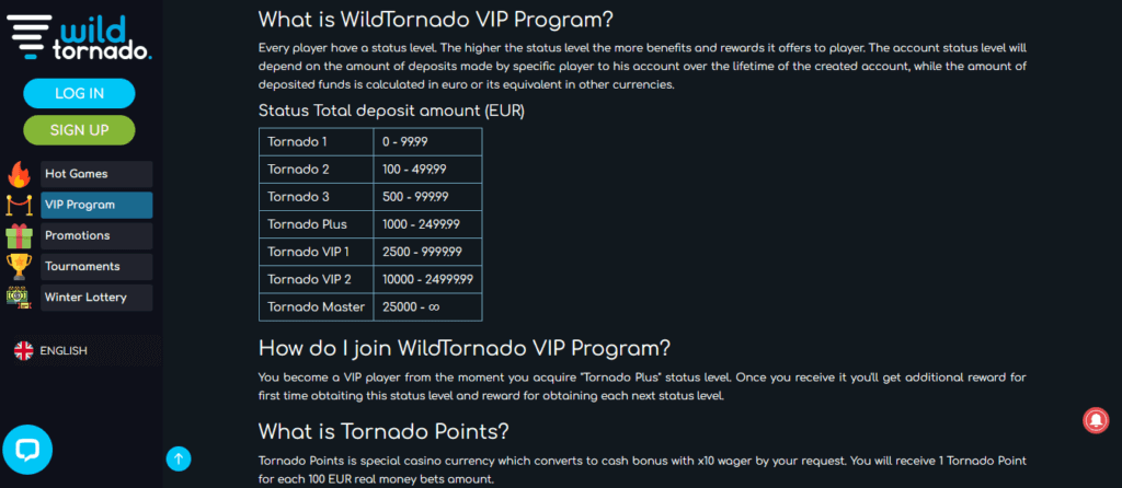 Wild Tornado VIP Program