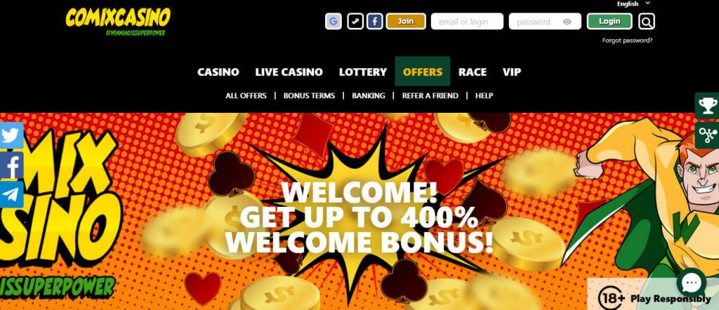 Comix Casino Welcome Bonus