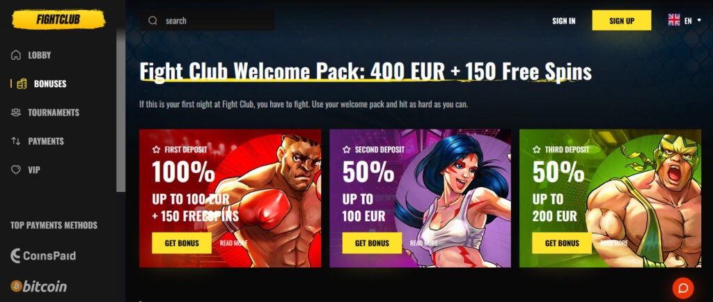 Claim A 100% Fight Club Casino Welcome Bonus
