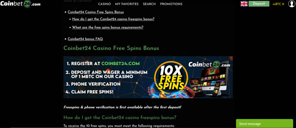 CoinBet24 Bonus Spins