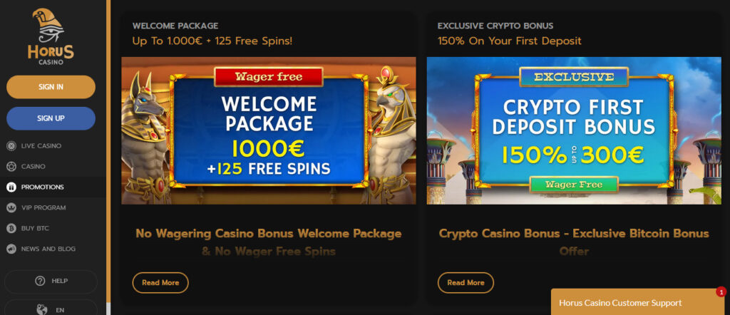 Horus Casino Crypto Bonus