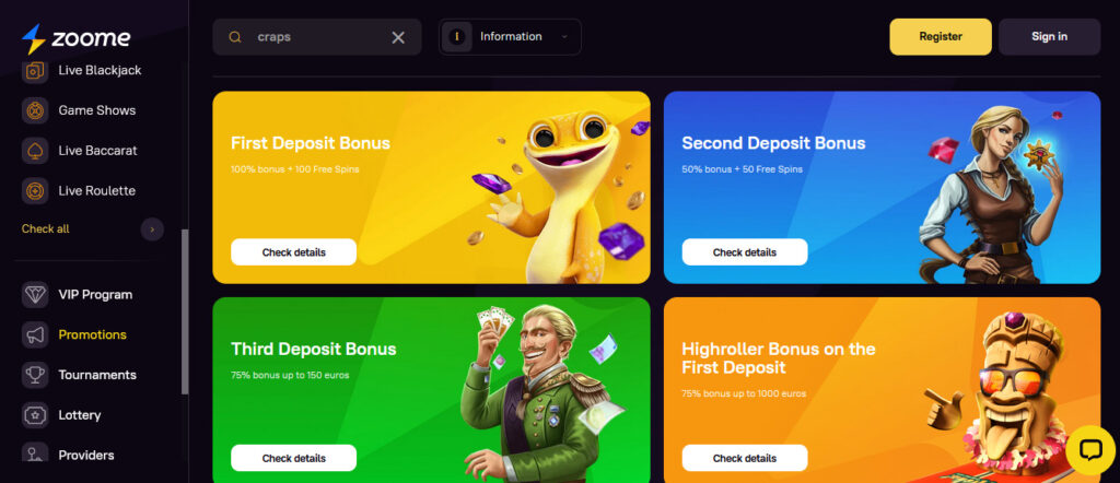 Zoome Casino Welcome Bonus